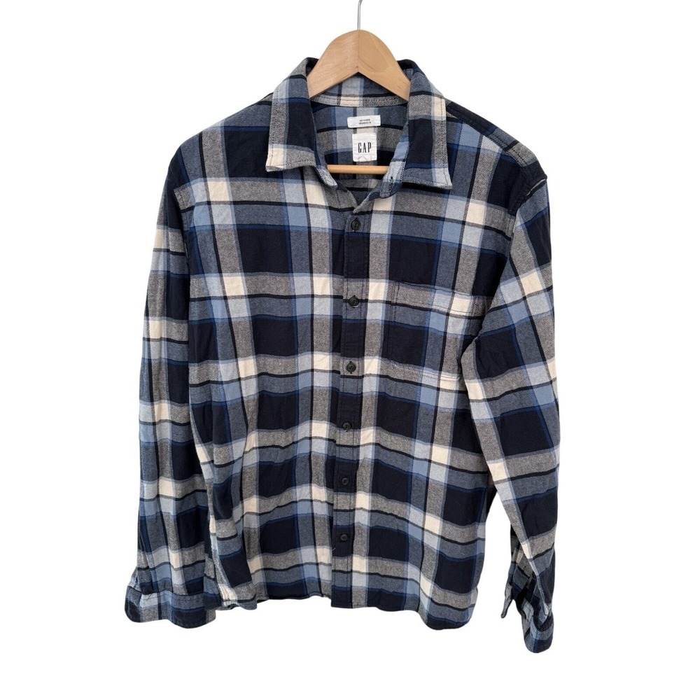 Gap Flannel Shirt Untucked Fit Gopd Blue Plaid Men Size Large L